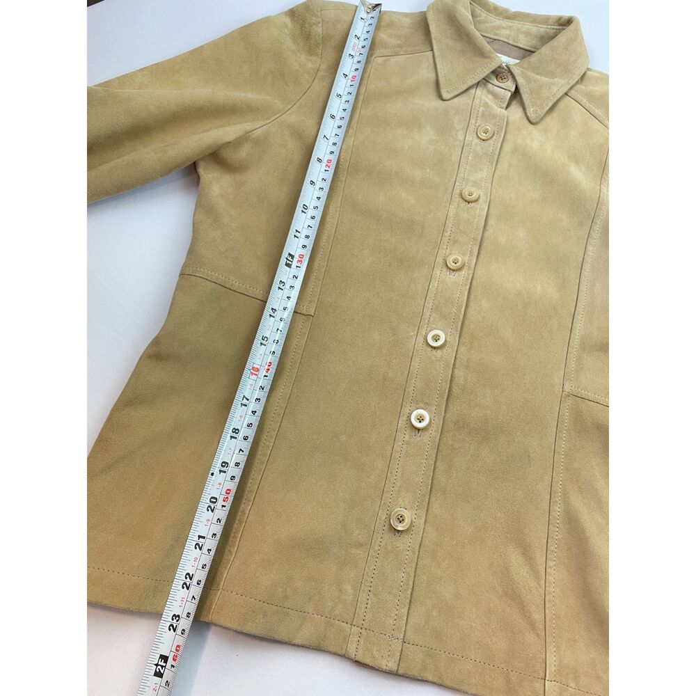 ~ Faconnable Sm Suede Goatskin Leather Shacket Tan Brown Jacket Shirt Lined - Picture 8 of 15